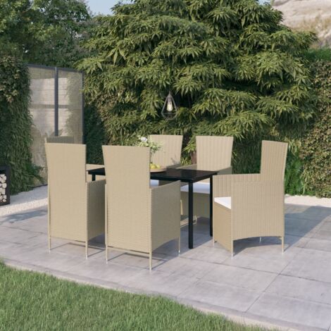 Ensemble Table et Chaise de Jardin 7 pcs - Ensemble de salle à manger de jardin avec coussins Beige BV107018 - BonneVie (1/5)