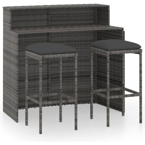 Set de 1 Table et 2 Tabourets de bar de jardin avec coussins, Ensemble Table et Chaises Gris OIB7508E (1/5)