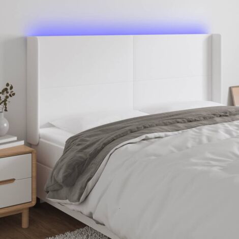 Tête de lit à LED Résistante et économique, Panneau de lit, Blanc 203x16x118/128 cm Similicuir OIB1527E (1/5)
