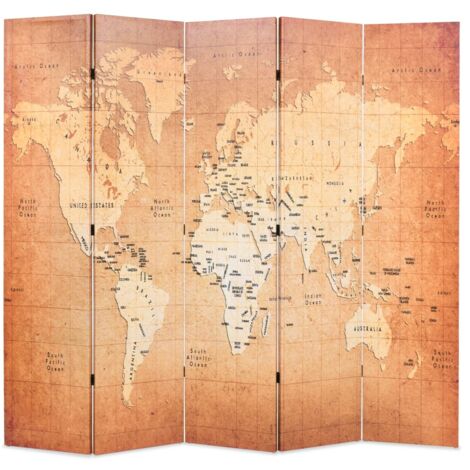Paravent Cloison de séparation pliable - Séparateur de Jardin 200 x 170 cm Carte du monde Jaune BV488577 - BonneVie (1/5)