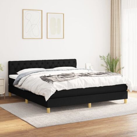 Lit adulte Contemporain Lit à sommier à sommier tapissier avec matelas Noir 160x200 cm Tissu 51029 (1/5)