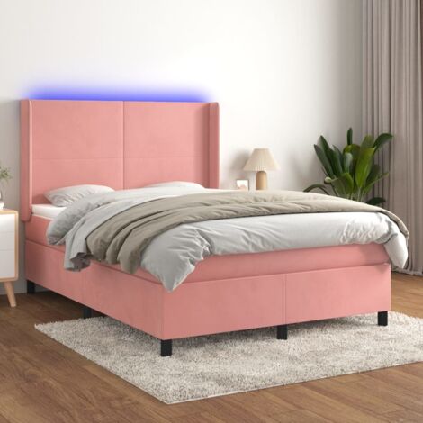Sommier tapissier avec matelas et LED Lit adulte Contemporain Rose 140x200 cm Velours 72974 (1/5)