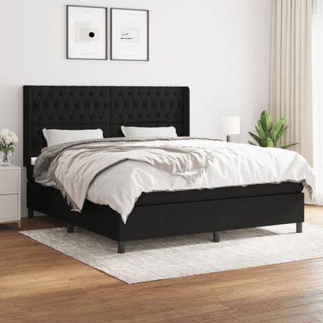 Lit adulte Contemporain Lit à sommier à sommier tapissier avec matelas Noir 180x200 cm Tissu 46164 (1/5)