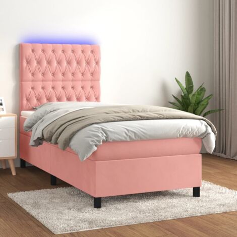 Sommier tapissier avec matelas et LED Lit adulte Contemporain Rose 100x200 cm Velours 17978 (1/5)