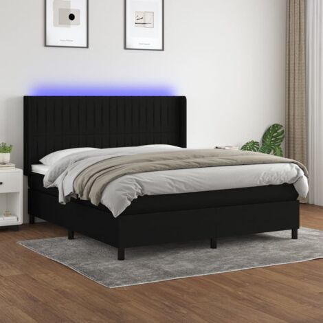 Sommier tapissier avec matelas et LED Lit adulte Contemporain Noir 180x200 cm Tissu 19931 (1/5)