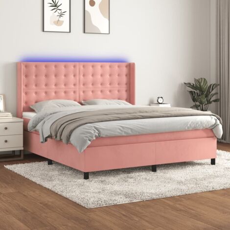 Sommier tapissier avec matelas et LED Lit adulte Contemporain Rose 180x200 cm Velours 23399 (1/5)