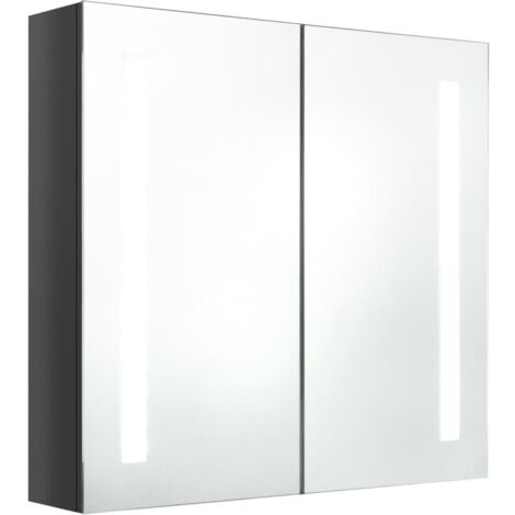 Armoire murale de salle de bain à miroir à LED - Meuble de rangement Gris brillant 62x14x60 cm BV441592 - BonneVie (1/5)