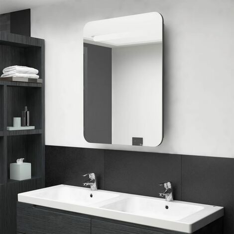 Armoire murale de salle de bain à miroir à LED - Meuble de rangement Anthracite 60x11x80 cm BV803538 - BonneVie (1/5)