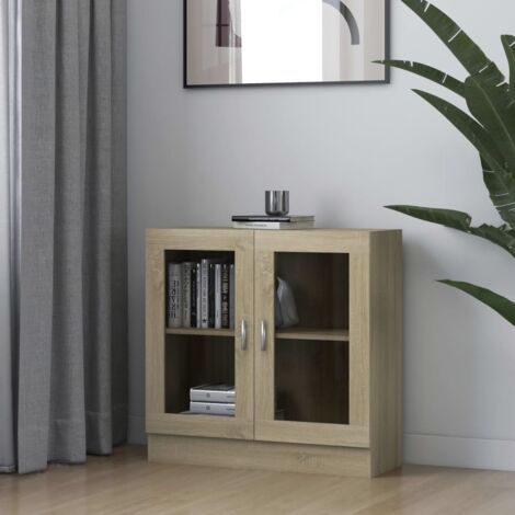 Étagère de Rangement Bibliothèque, Armoire à vitrine Montage facile, Chêne sonoma 82,5x30,5x80 cm Aggloméré OIB3515E (1/5)