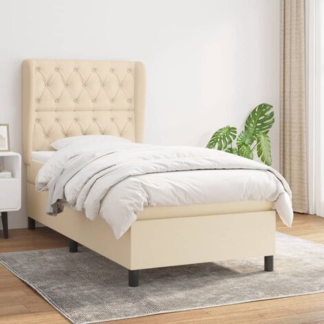 Lit simple pour adulte Moderne - Lit à sommier tapissier avec matelas Crème 80x200 cm Tissu BV977695 - BonneVie (1/5)