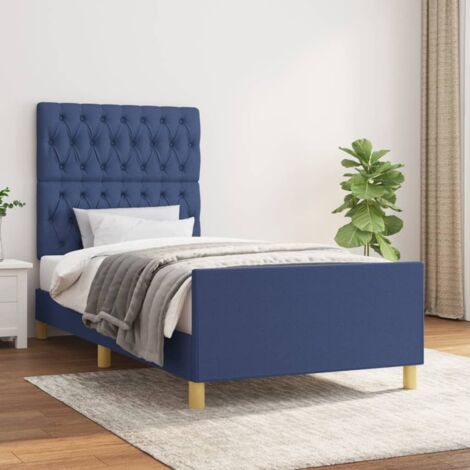 Lit adulte Contemporain avec tête de lit Cadre de lit Bleu 90x190 cm Tissu 81303 (1/5)