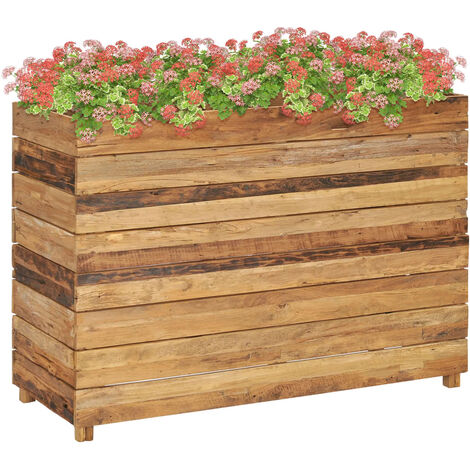 Jardinière de jardin - Balconnière à fleurs Lit surélevé 100x40x72 cm Bois de teck recyclé et acier BV694445 - BonneVie (1/5)