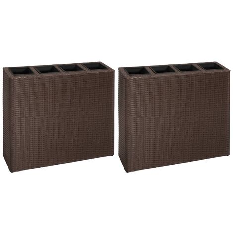 Lot de 2 Jardinières, Pots de Fleurs d'extérieur, de jardin et 4 pots Résine tressée Marron OIB9527E (1/5)