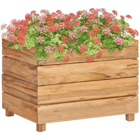 Jardinière de jardin - Balconnière à fleurs Lit surélevé 50x40x38 cm Bois de teck recyclé et acier BV194224 - BonneVie (1/5)