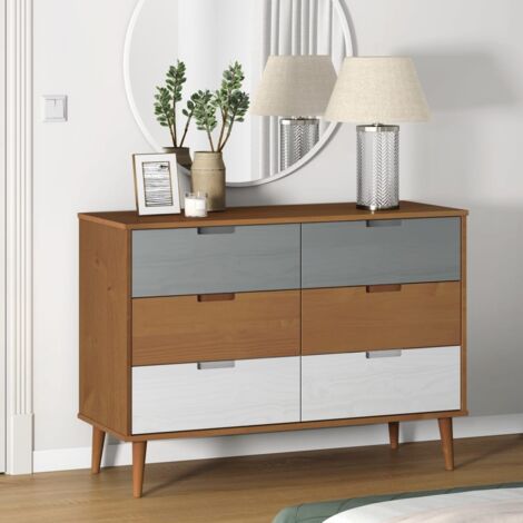 Commode Armoire à tiroirs Design moderne, Armoire Etagère de rangement, MOLDE Marron 113x40x80 cm Bois de pin massif OIB2898E (1/5)