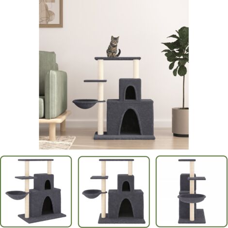 The Living Store Arbre à chat avec griffoirs en sisal Gris foncé 83 cm - Arbre À Chat - Meuble Chat - Tour Chat - Griffoir Chat - Maison Chat (1/5)