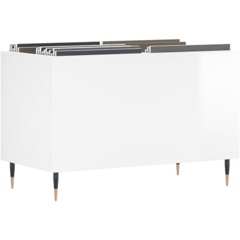 Meuble de Rangement Armoire à disques Bibliothèque blanc brillant 74,5x38x48cm bois d'ingénierie 38222 (1/5)