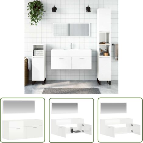 The Living Store Armoire de bain avec miroir blanc brillant bois d'ingénierie - Armoire De Salle De Bain - Meuble Salle De Bain - Rangement Salle De Bain - Miroir Salle De Bain - Design Moderne (1/5)