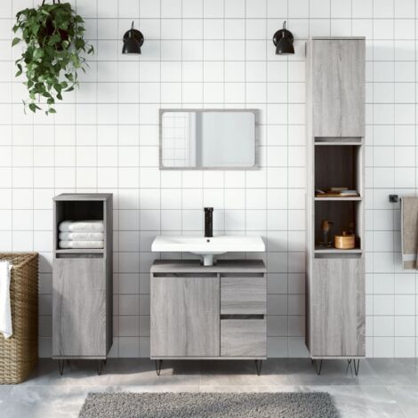 Armoire de salle de bain Meuble de salle de bain Meuble de rangement sonoma gris 30x30x190 cm bois d'ingénierie 20418 (1/5)