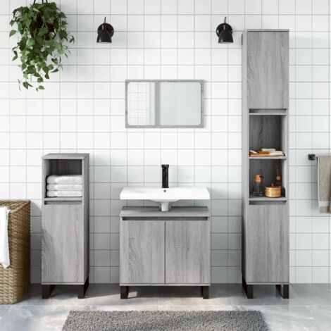 Armoire de salle de bain Meuble de salle de bain Meuble de rangement sonoma gris 30x30x190 cm bois d'ingénierie 37506 (1/5)