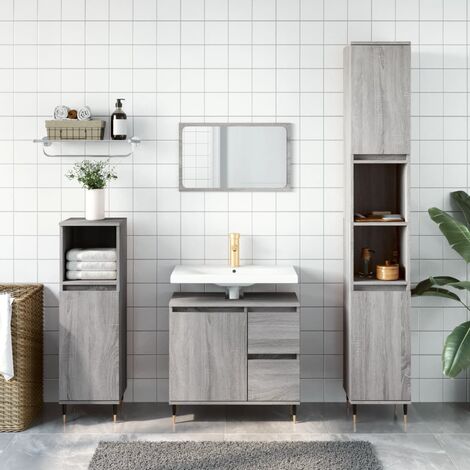 Armoire de salle de bain Meuble de salle de bain Meuble de rangement sonoma gris 30x30x190 cm bois d'ingénierie 41518 (1/5)