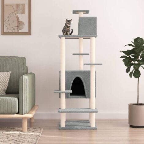 Arbre à chat avec griffoirs Maison à chat en sisal Gris clair 154 cm 11993 (1/5)