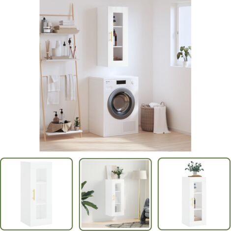 The Living Store Armoire murale blanc 34,5x34x90 cm - Armoire Murale - Meuble De Rangement - Armoire Blanche - Étagère Murale - Bibliothèque Murale (1/5)