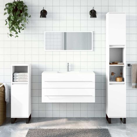 Armoire de salle de bain Meuble de salle de bain Meuble de rangement avec miroir blanc bois d'ingénierie 94276 (1/5)