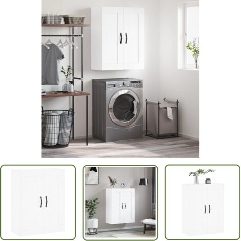 The Living Store Armoire murale blanc 69,5x34x90 cm bois d'ingénierie - Armoire Murale - Meuble De Rangement - Armoire Blanche - Armoire Suspendu - Buffet Mural (1/5)