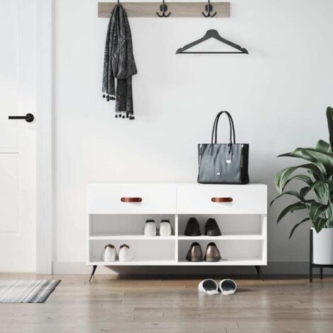 Banc à chaussures Meuble à Chaussures Armoire à Chaussures blanc 102x35x55 cm bois d'ingénierie 39639 (1/5)