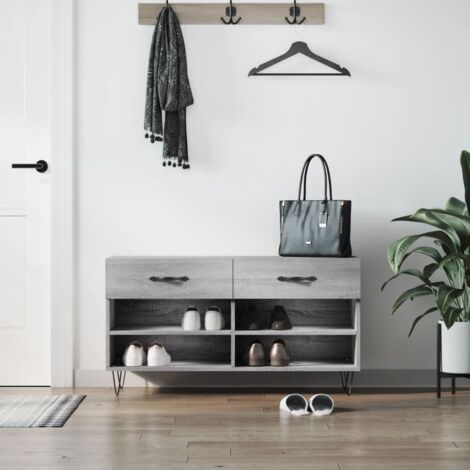 Banc à chaussures Meuble à Chaussures Armoire à Chaussures sonoma gris 102x35x55 cm bois d'ingénierie 64274 (1/5)