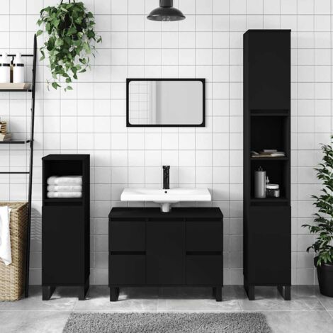 Armoire de salle de bain Meuble de salle de bain Meuble de rangement noir 80x33x60 cm bois d'ingénierie 97981 (1/5)