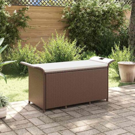 Banc de jardin  Banc d'extérieur Banquette avec coussin marron 116x46x57 cm résine tressée 37949 (1/5)