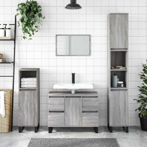 Armoire de salle de bain Meuble de salle de bain Meuble de rangement sonoma gris 80x33x60 cm bois d'ingénierie 96359 (1/5)