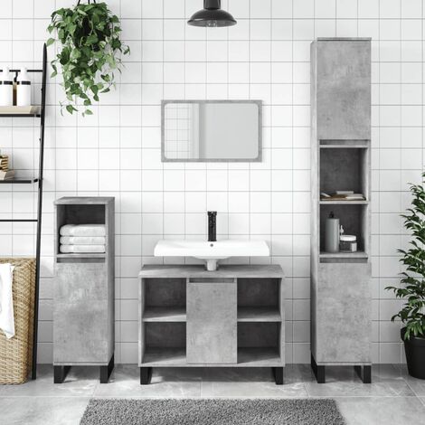 Armoire de salle de bain  Meuble de salle de bain  Meuble de rangement gris béton 80x33x60cm bois d'ingénierie 29080 (1/5)