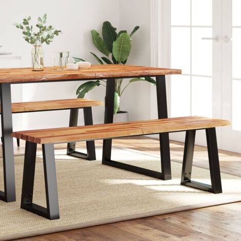 Banc avec bord vivant 140 cm Banc d'extérieur Banquette bois d'acacia massif 73286 (1/5)