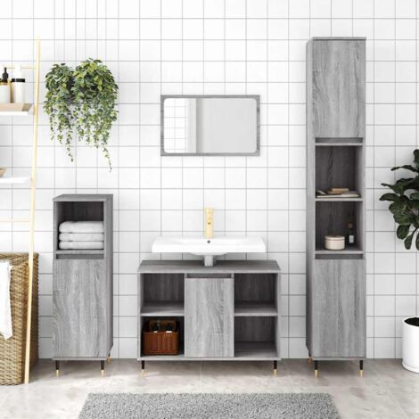 Armoire de salle de bain Meuble de salle de bain Meuble de rangement sonoma gris 80x33x60 cm bois d'ingénierie 91312 (1/5)