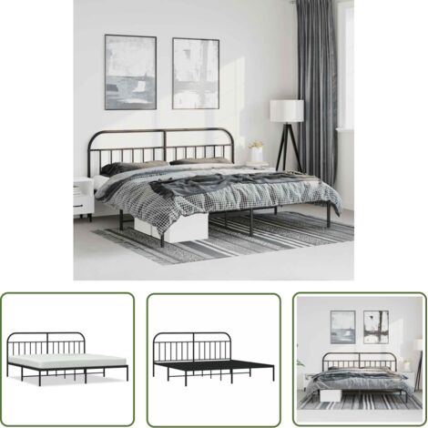 The Living Store Cadre de lit métal sans matelas avec tête de lit noir 193x203cm - Cadre De Lit - Lit Double - Lit Metal - Lit Avec Têtedé Lit - Sommier (1/5)