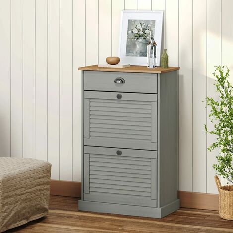 Meuble à Chaussures Armoire à Chaussures Meuble d'entrée VIGO 60x35x96 cm gris bois massif de pin 27932 (1/5)