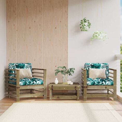 Lot de 2 Chaises de jardin avec coussins  Fauteuil de Jardin scandinave bois de pin imprégné 48923 (1/5)