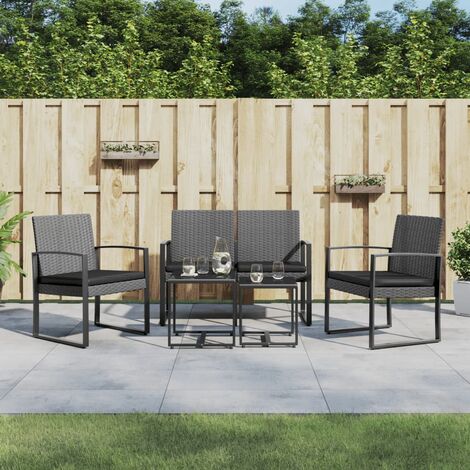 5 pcs Ensemble Table et Chaise de Jardin Contemporain  Ensemble Table à manger + 4 chaises coussins gris foncé rotin PP 75868 (1/5)