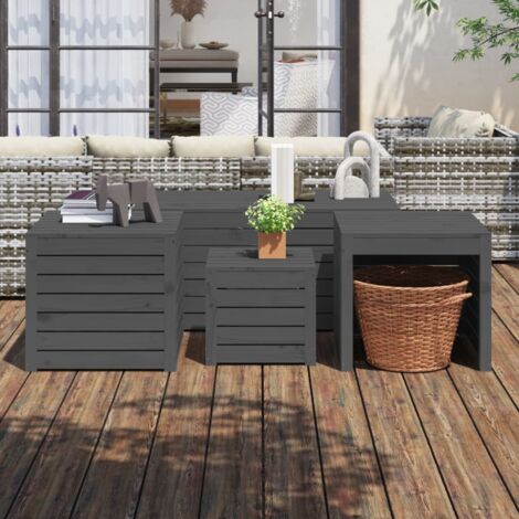 Ensemble de boîtes de jardin 4 pcs  Coffres de rangement Boîtes de rangement gris bois de pin massif 97351 (1/5)