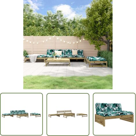 The Living Store Salon de jardin 5 pcs avec coussins bois de pin imprégné - Salon De Jardin - Mobilier De Jardin - Ensemble Salon - Meubles De Jardin - Bois De Pin (1/5)
