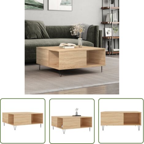 The Living Store Table basse chêne sonoma 80x80x36,5 cm bois d'ingénierie - Table Basse - Meuble Salon - Table D'appoint - Table Ronde - Design Moderne (1/5)