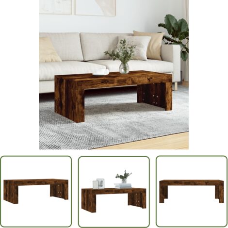The Living Store Table basse chêne fumé 102x50x36 cm bois d'ingénierie - Table Basse - Meuble Salon - Table D'appoint - Table Ronde - Design Moderne (1/5)