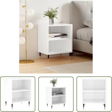 The Living Store Table de chevet blanc brillant 40x30x50 cm bois d’ingénierie - Table De Chevet - Meuble De Chambre - Table De Nuit - Table D'appoint - Mobilier Intérieur (1/5)