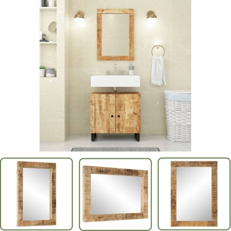 The Living Store Miroir 70x50 cm bois de manguier massif et verre - Miroir Design - Miroir Mural - Miroir Bois - Miroir Vintage - Miroir Rustique (1/5)