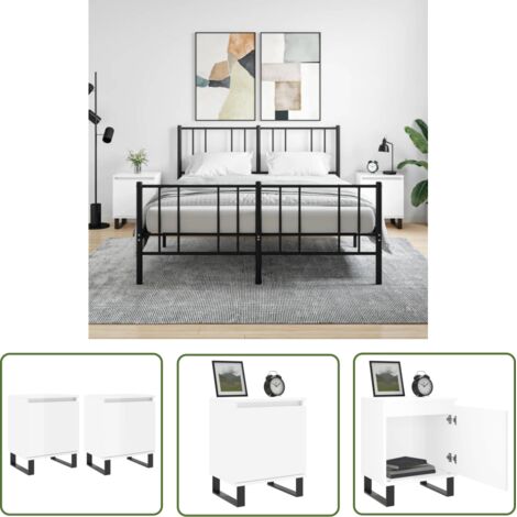 The Living Store Tables de chevet 2pcs blanc brillant 40x30x50cm bois ingénierie - Table De Chevet - Meuble De Chambre - Table De Nuit - Commode - Rangement Intérieur (1/5)