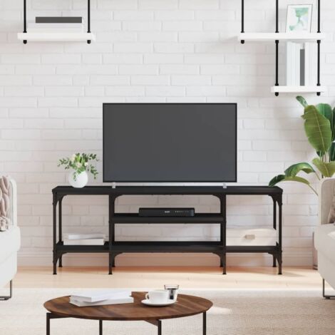 Meuble TV Banc TV Armoire de rangement noir 121x35x45 cm bois d'ingénierie et fer 88518 (1/5)