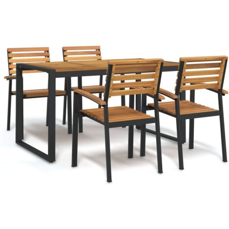 5 pcs Ensemble Table et Chaise de Jardin Contemporain  Ensemble Table à manger + 4 chaises bois d'acacia massif et métal 26278 (1/5)